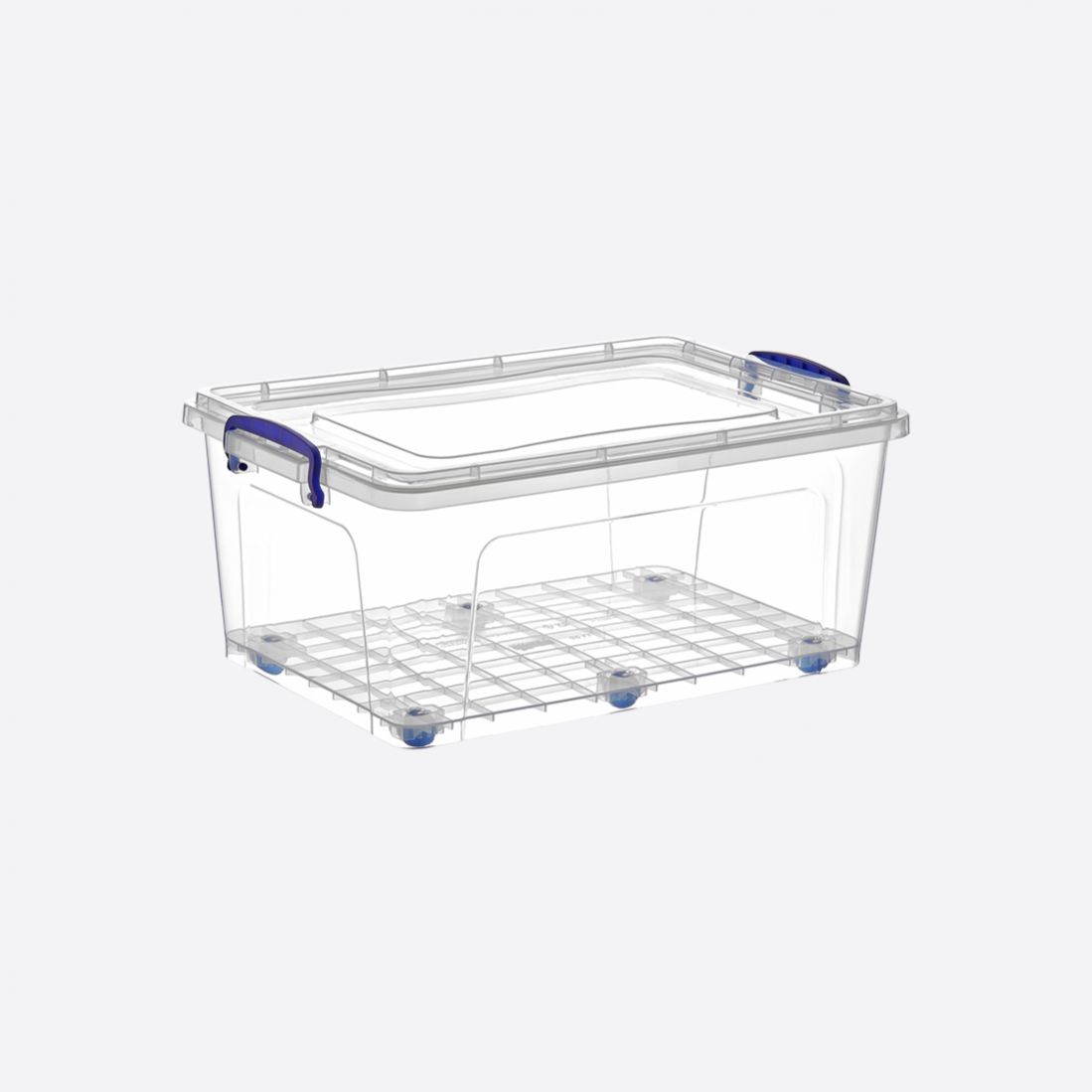 Hoiukast ratastega 30l/55x37x24,5cm, SKU 30157. Läbipaistev plastikust hoiukast esemete hoidmiseks.