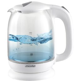 Valge klaasist veekeetja Mesko 2200W, 1,7L (MS1302W) elegantseks vee keetmiseks.