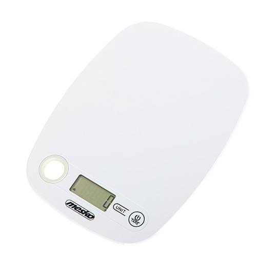 Valge digitaalne köögikaal Mesko 5kg, selge displeiga. Mudel MS3159V. Ideaalne kööki.