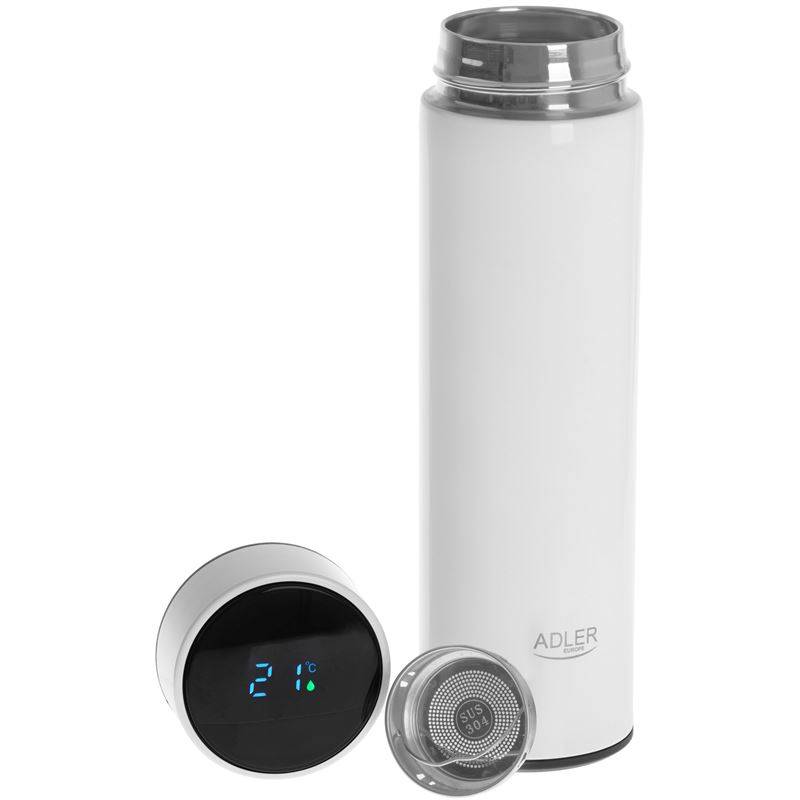 Valge Termos Adler 473ml digitaalse näidikuga, SKU AD4506W, hoiab joogid soojad.